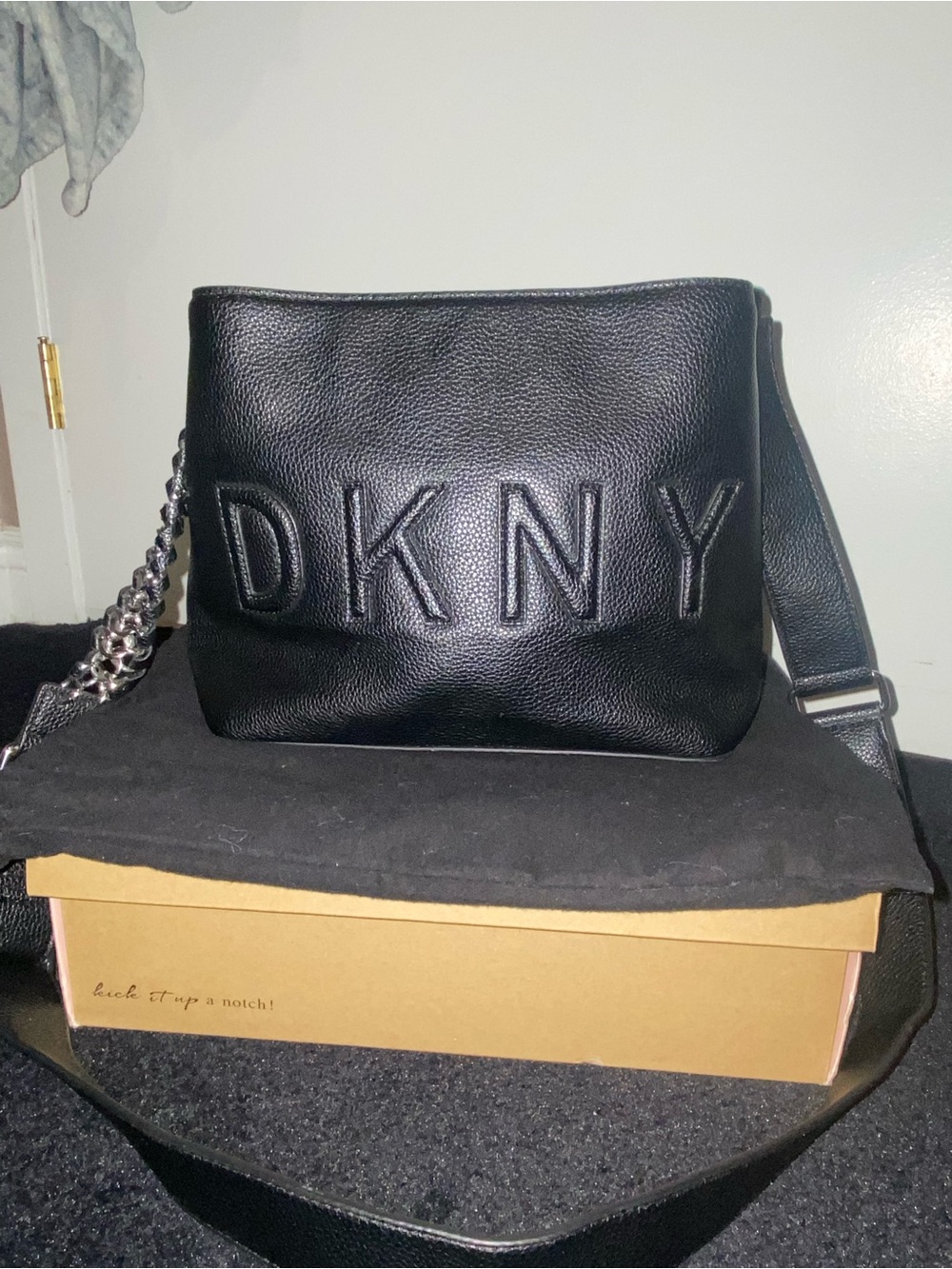 DKNY Black Leather Logo Patch Crossbody
